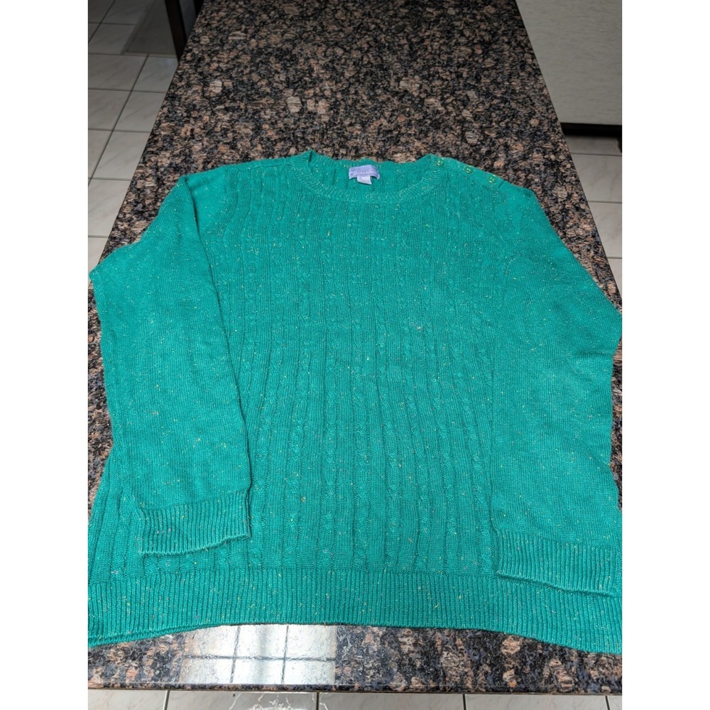 Laura Scott‎ Womens Sweater sz L Green Speckled Cable Knit Crew Neck Casual